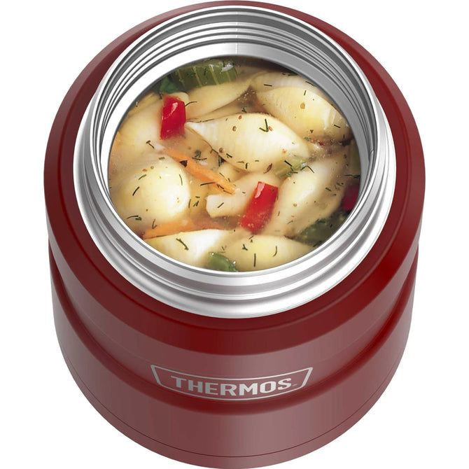 variant:41903167733837 16 oz. Stainless Steel Food Jar w Folding Spoon Matte Red