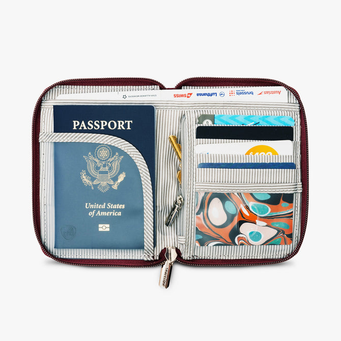 variant:41415646052429 travelon RFID Blocking Passport Zip Wallet Bordeaux