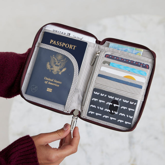 variant:41415646052429 travelon RFID Blocking Passport Zip Wallet Bordeaux