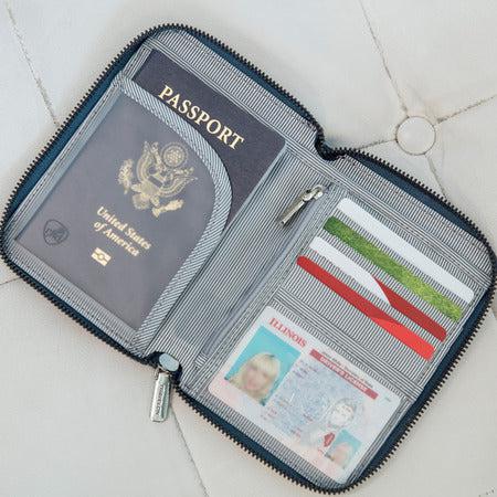 variant:41415646019661 travelon RFID Blocking Passport Zip Wallet ocean