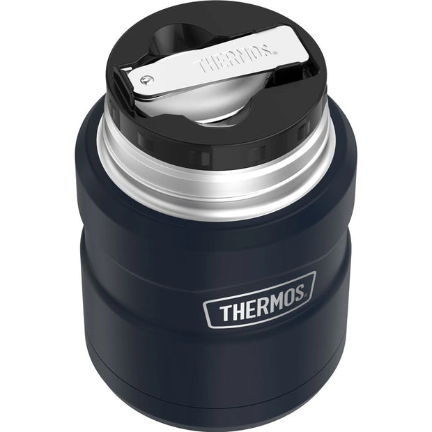 variant:41903167701069 16 oz. Stainless Steel Food Jar w Folding Spoon Matte Midnight Blue