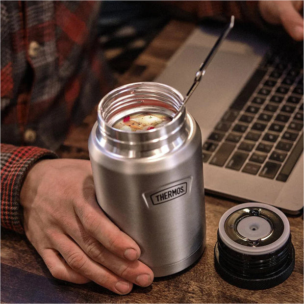 variant:41903142502477 24 oz Stainless Steel Food Jar w/ Spoon Matte Stainless Steel 
