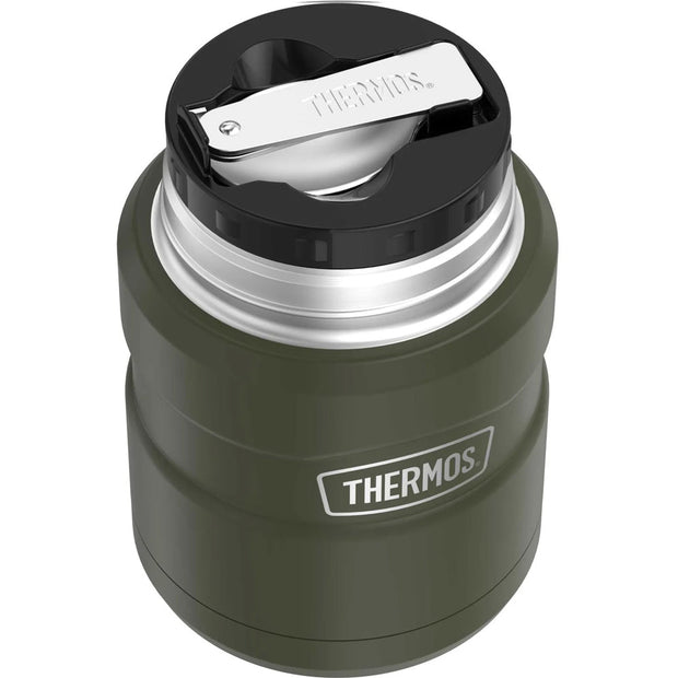 variant:41903167766605 16 oz. Stainless Steel Food Jar w Folding Spoon Matte Army Green