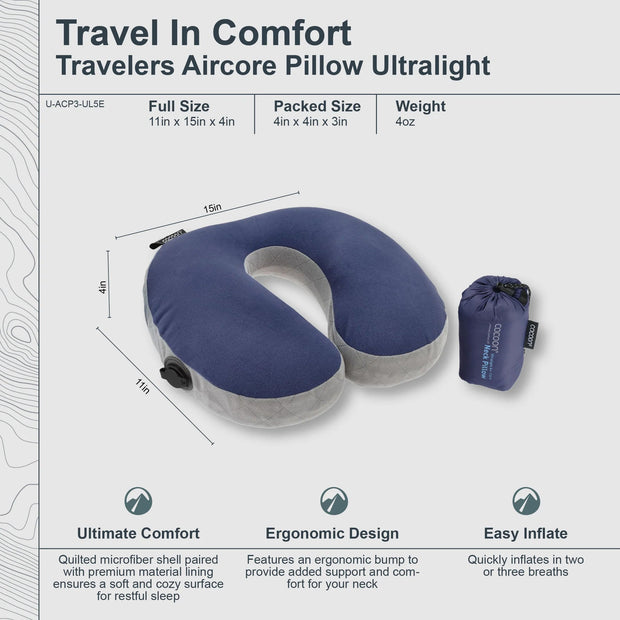variant:41415735115853 Cocoon ERGO AirCore Pillow Ultralight U Shaped Indigo Blue