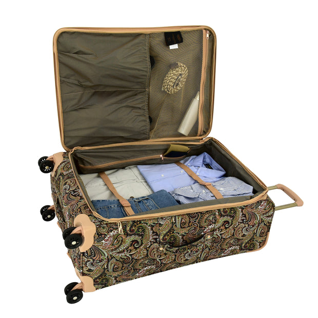 variant:42159014248525 London Fog 
Mayfair Softside Medium Checked Luggage Black And Sand Paisley